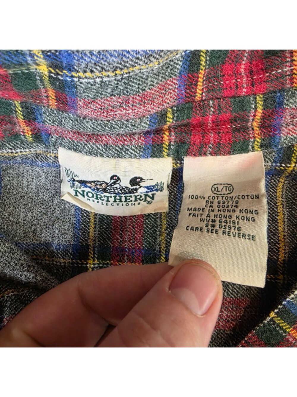 Vintage Northern Reflections Mens XL Gray Red Green Blue Plaid Flannel Shirt 100 - Picture 4 of 10